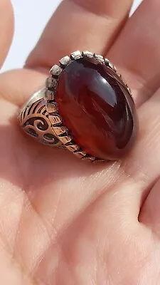 BIG RED Yemeni Aqeeq Liver Agate Silver Ring Kabadi Akik Handmade Sufi Men Ring • $103.98