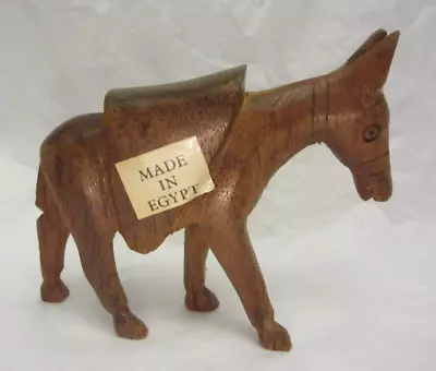 Vintage Made In Egypt Hand Carved Wood Donkey Mule 3 3/4  Tall Figure • $9.99