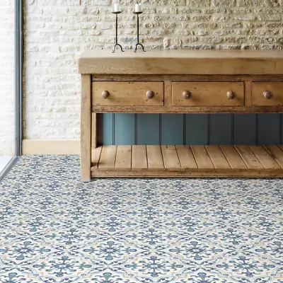 *NEW* Vinyl Blue Tuscan Peel & Stick Floor Tiles Water-Resistant & Washable • $21.73