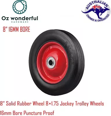 16MM Bore Jockey Wheel 8 X1.75  FLAT FREE SOLID RUBBER WHEELS Trolley CART WHEEL • $19.99