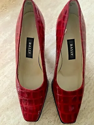 £49.99 • Buy NEW Gorgeous BALLY Red Patent Leather Mock Croc Shoes UK 5 / 38