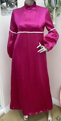 Vintage 70’s Hot Pink Bridesmaid Dress Shiny Satin Bridgerton Hen Party S • £5.99