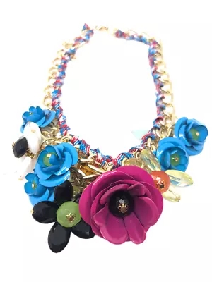 Statement Multi-coloured Flower Chain Necklace • $9.99