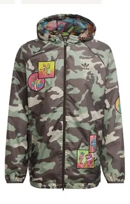 $125 • Buy Adidas Jeremy Scott Windbreaker Camouflage Hooded Jacket Mens Size Medium