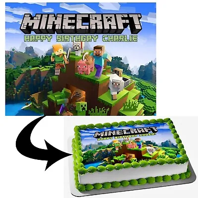 PERSONALISED Minecraft EDIBLE A4 Icing Sheet Birthday Cake Topper • £7.99