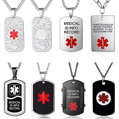 Can Be Used Repeatedly QR Code Medical Alert Necklace Dog Tag ID Pendant For Men • £13.19