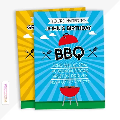 Personalised BBQ Birthday Garden Party Invitations 18th 21st 30th 40th 50th 60th • £5.49