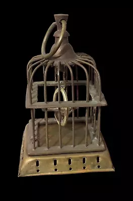 Vintage Brass Small Hanging Bird Cage W/ Bird On Swing 6” • $28.88