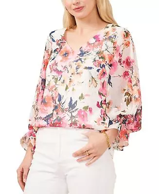 Vince Camuto Floral-Print Smocked-Cuff Blouse Top Shirt Multicolor Small S • $28.92