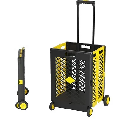 $38.61 • Buy Rolling Shopping Cart Foldable Basket Utility Grocery Laundry 4 Wheels