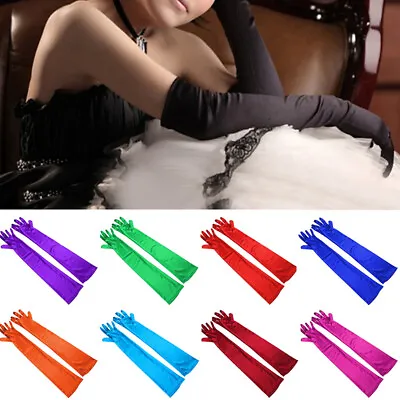 £3.39 • Buy Women's Satin Evening Gloves 50/22cm Long Party Dance Elbow Length Opera Gloves