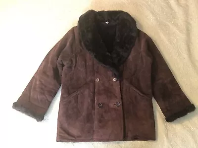 J. Percy For Marvin Richards Brown Suede Coat Sz L Faux Fur Lined Heavy • $30