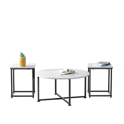 Coffee Table Set Of 3 Modern Faux Metal Frame For Living Room Apartment Grey • $114.98