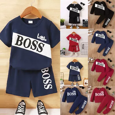 Little Boss Kids Boys Sweatshirt Tops Pants Tracksuit Outfit Set Toddler Clothes • £9.39