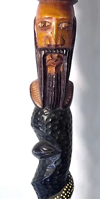 VTG Hand Carved Wood Walking Stick Cane  Snake Men NC Folk Art USA  38  • $64.99