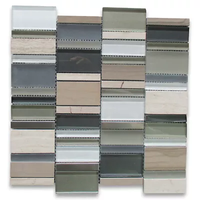 A77001 Glass Mosaic Tile Aviation Glass Athnes Gray Marble Stainless Steel • $14.99