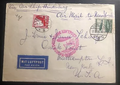 1936 Berlin Germany Hindenberg Zeppelin LZ 129 Airmail Cover To Westhampton USA • $124.99