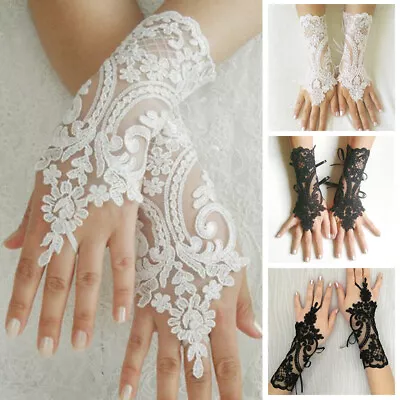 Women Gothic Lace Fingerless Long Gloves Elastic Embroidered Party Cosplay NEW • $4.28