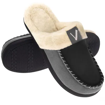 Mens Cozy Faux Fur Lined Memory Foam Slippers TPR Sole Slip On House Outdoor  • $22.09