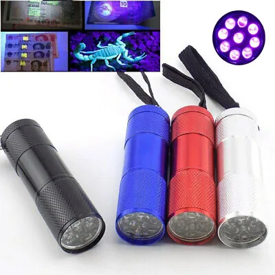 Mini 395 UV Light Flashlight 9 LED Ultra Violet Torch Lights Aluminum Black Lamp • $2.99