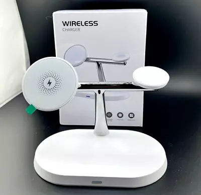 3 In 1 Iphone Wireless Charging Docking Station Pro Booster Charge Magsafe White • $22.49