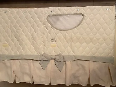 Bassinet Skirt With Fabric Mesh Basket - Quilted Beige With Green Trim • $25