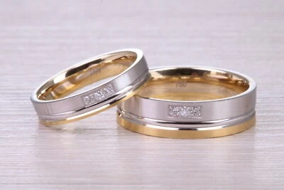 £1795 • Buy Diamond Set Matching Bridal His And Hers 18ct White And Yellow Gold Wedding Band