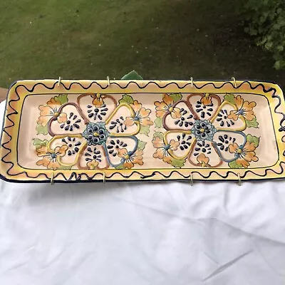 AlBR Mexico Handpainted Embossed Floral Ceramic  Rectangle Tray Platter 16” X 6” • $28.50