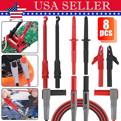 $18.98 • Buy 8Pcs Multimeter Automotive Test Lead Kit Power Probe Wire 4mm Piercing Clip Tool