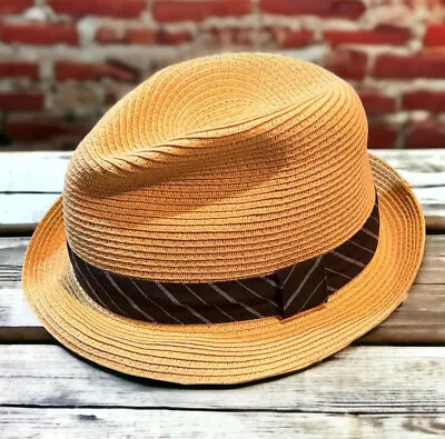 Perry Ellis Vintage Paper Hat For Men Sm/Med Panama Style With Band Light Brown • $12.99