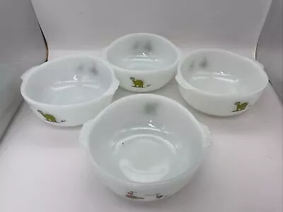 Anchor Hocking Fire King Dinosaur Cereal Bowls (4) Milk Glass BC Comics E25 • $24.95