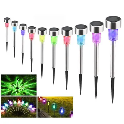 Solar Stake Lights Garden LED Lamps Outdoor Patio Lighting Stainless Steel 1~10X • £4.99