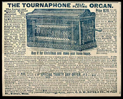 VERY RARE 1891 TOURNAPHONE SELF-PLAYING ORGAN Original Old Antique Vtg PRINT AD • $24.14