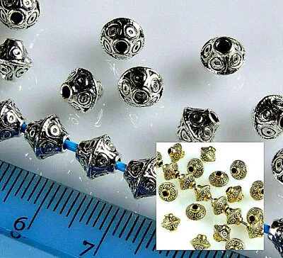 50 X METAL BEADS SPACERS BICONEMUTICOLOUR TEBETAN  6.5 X 6 MM • £1.79