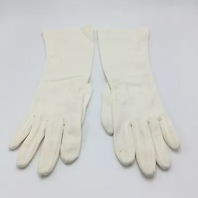 Vintage 1940-50's Max Mayers Ivory Cotton 3/4 Length Dress Gloves Floral Detail • $19.72