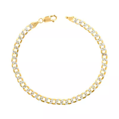 14K Yellow Gold Mens 4.5mm Diamond Cut White Pave Cuban Curb Chain Bracelet 9  • $217.99