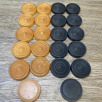 Wooden Checkers Pieces BLACK & TAN (Natural Wood Color) Replacement Pcs. Vintage • $2