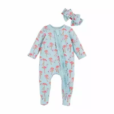 Mud Pie Fun In The Sun Flamingo Bamboo Sleeper & Headband Set  0-3M 3-6M • $24