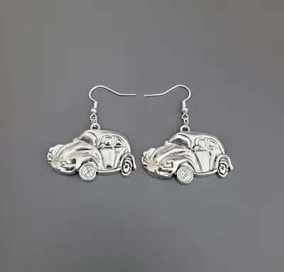 925 Sterling Silver Hook Large VW Beetle Car Charm Earrings Dangle Gift Jewelry • $7.45