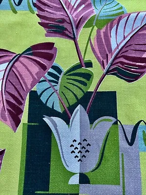 Electrically Charged Art Deco Chartreuse Miami Beach Barkcloth Vintage Fabric • $295
