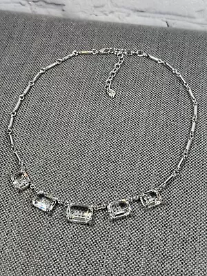 Gorgeous Vintage Rhodium Swarovski 18  Necklace Square Cut Sparkly Rhinestones • $75