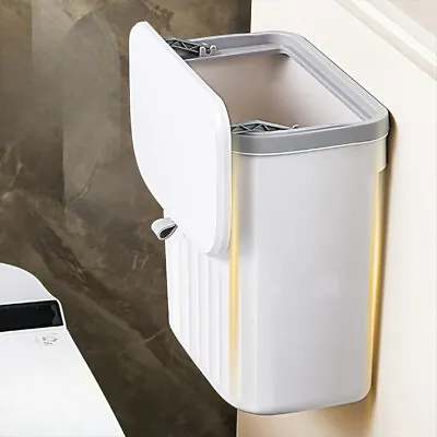 9L Kitchen Cabinet Door Cupboard Hanging Trash Can With Lid Wall Mount Waste Bin • £8.95