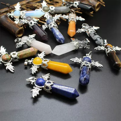 Natural Angel Wing Crystal Point Hexagonal Column Pendant Bead Stone Healing New • $3.39