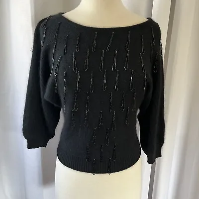 Vintage I B Diffusion Silk Blend Beaded Sweater S Black 80’s Angora Disco Party • $15.80