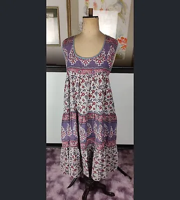Vintage 70s Indian Gauze Cotton Block Print Dress Hippy Boho Gypsy Size 16 18 • $63.15