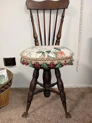 Antique Claw And Glass Ball Piano Chair Needs Reupholstered Edwardian Gothic  • $160