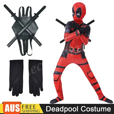 Kids Boys Deadpool Superhero Cosplay Costume Jumpsuit Suit Halloween Fancy Dress • $48.69