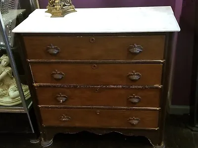 Antique Marble Top 4 Drawer Oak Dresser 38.5 X37 X17.5  Very Good Condition • $480
