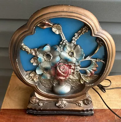 Vintage Blue Chalkware Flower Floral T.V. Lamp • $75