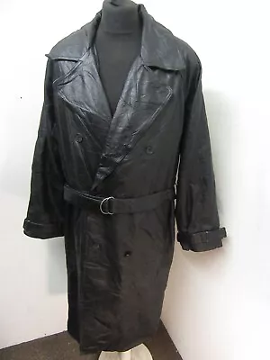 Vintage Long Black Goth Leather Trench Coat Jacket Size M+ 80's Global Identity • $85.85